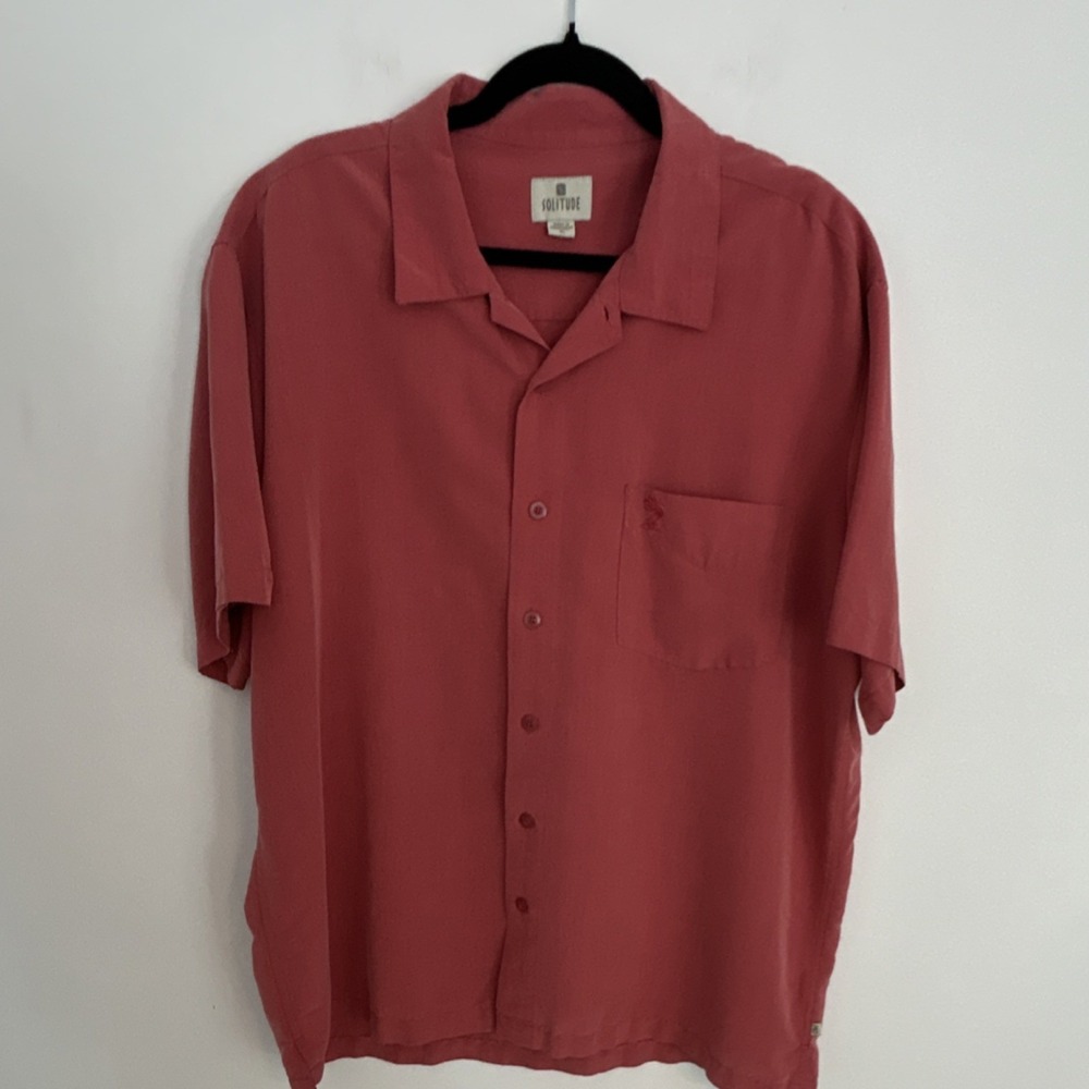 Solitude Men's Red Woven Button-Up Shirt Camp Collar Short Sleeve XL Resort‎